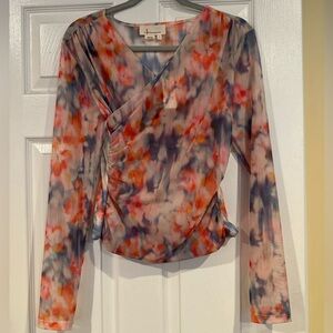 Anthropologie Rouched Patterned Top Long Sleeve NWT